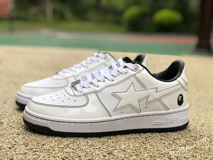 BAPE STA SK8 Low-Top Shoes in White with Patent Leather