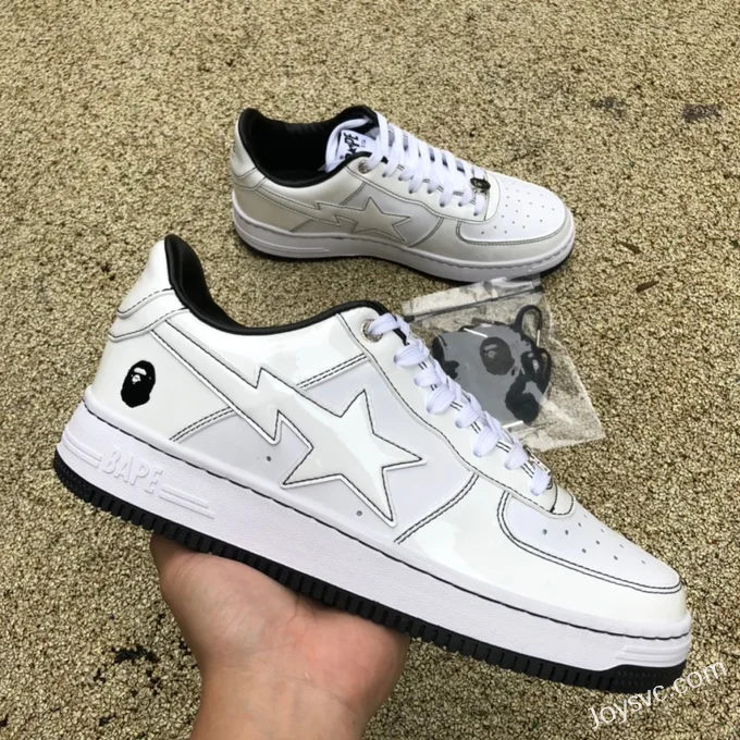 BAPE STA SK8 Low-Top Shoes in White with Patent Leather