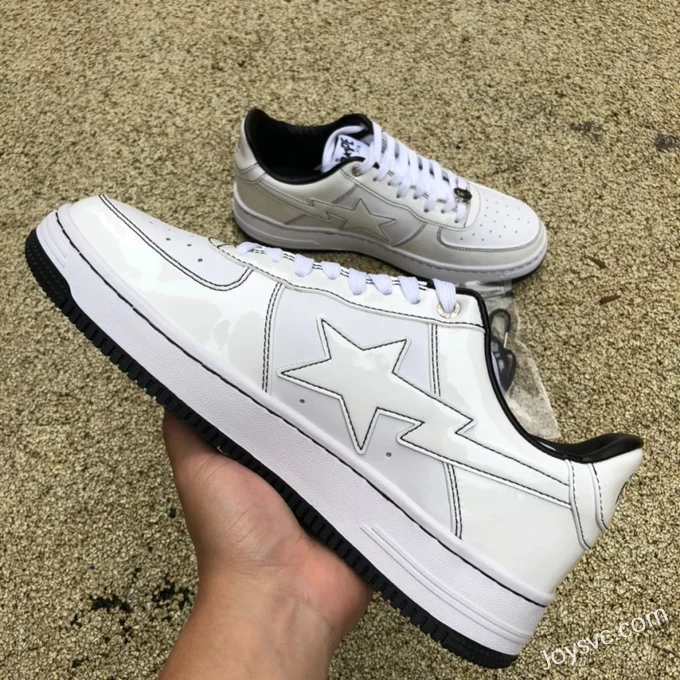 BAPE STA SK8 Low-Top Shoes in White with Patent Leather