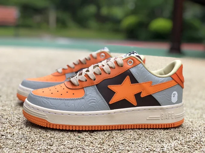 BAPE STA SK8 Low-Top Shoes in Grey and Orange