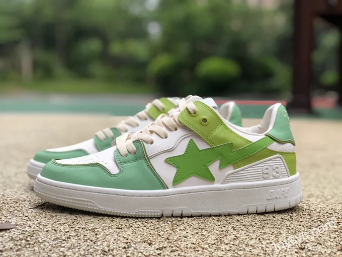 BAPE STA SK8 Low-Top Shoes in White and Light Green