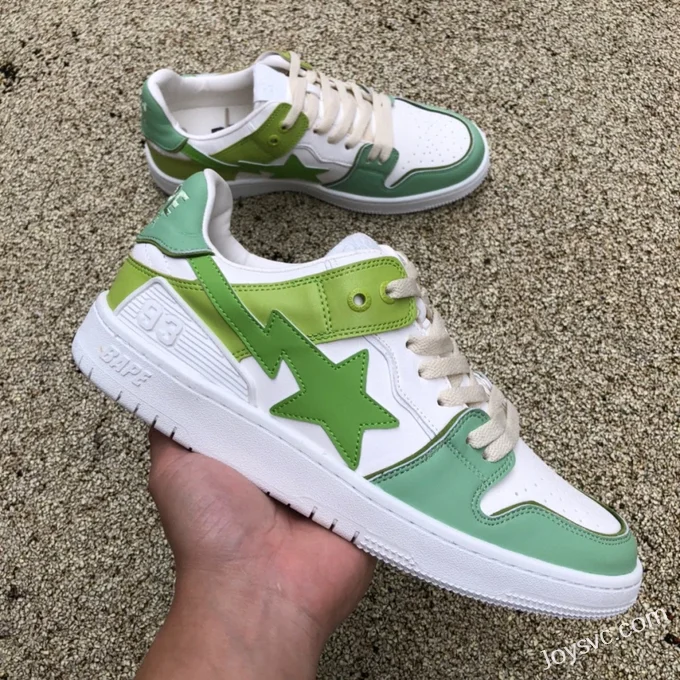 BAPE STA SK8 Low-Top Shoes in White and Light Green