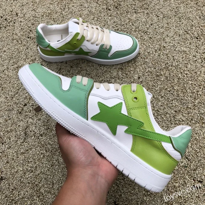 BAPE STA SK8 Low-Top Shoes in White and Light Green