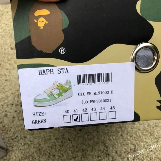 BAPE STA SK8 Low-Top Shoes in White and Light Green