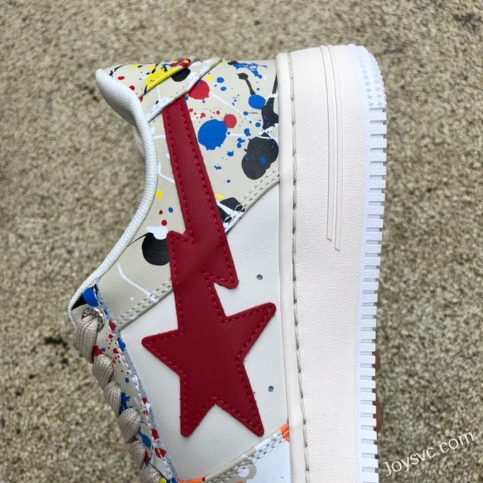 BAPE STA SK8 Low-Top Shoes in Beige White and Red with Graffiti