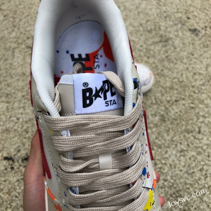 BAPE STA SK8 Low-Top Shoes in Beige White and Red with Graffiti