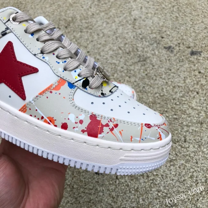 BAPE STA SK8 Low-Top Shoes in Beige White and Red with Graffiti