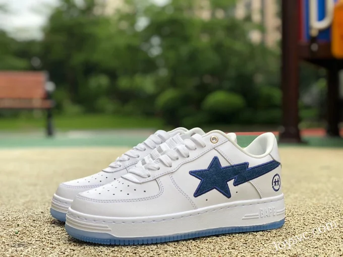 BAPE STA SK8 Low-Top Shoes in White and Blue with Crystal Sole