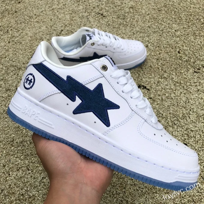 BAPE STA SK8 Low-Top Shoes in White and Blue with Crystal Sole