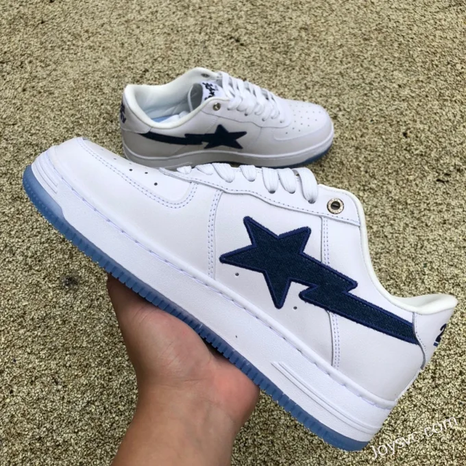 BAPE STA SK8 Low-Top Shoes in White and Blue with Crystal Sole