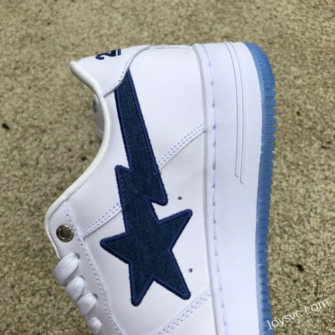 BAPE STA SK8 Low-Top Shoes in White and Blue with Crystal Sole