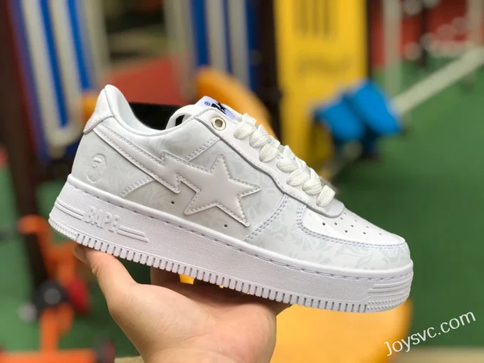 BAPE STA SK8 Low-Top Shoes in White with Pattern