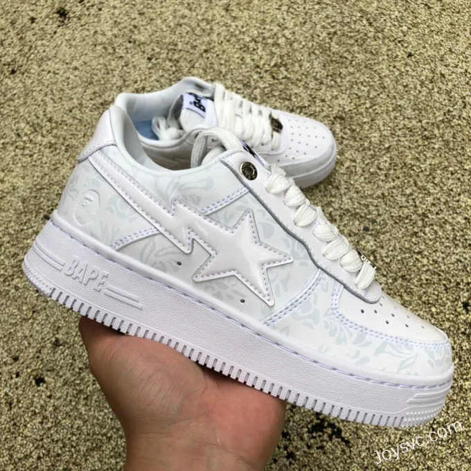 BAPE STA SK8 Low-Top Shoes in White with Pattern