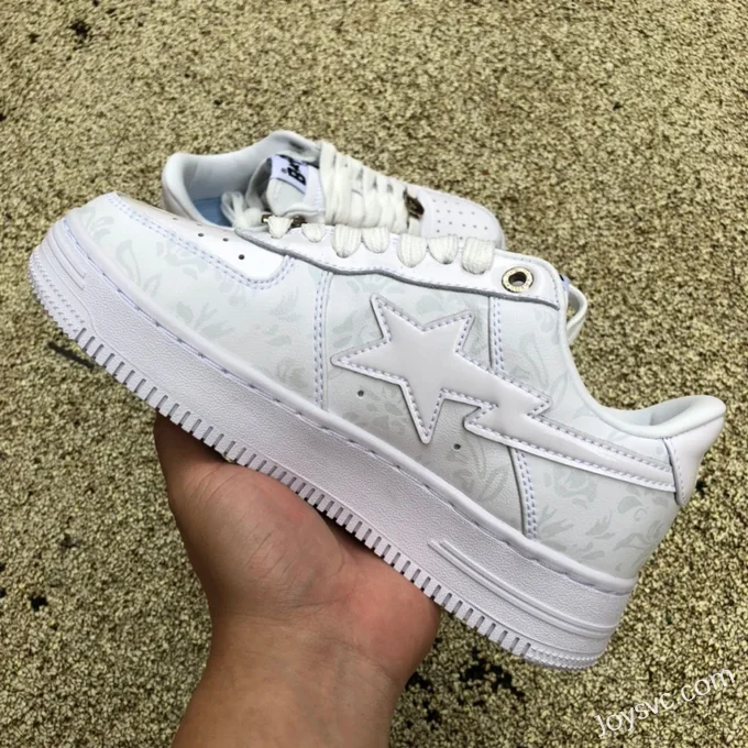 BAPE STA SK8 Low-Top Shoes in White with Pattern