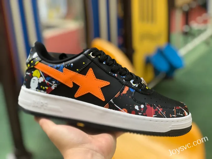 BAPE STA SK8 Low-Top Shoes in Black and Orange with Graffiti