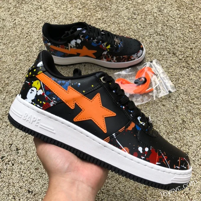 BAPE STA SK8 Low-Top Shoes in Black and Orange with Graffiti