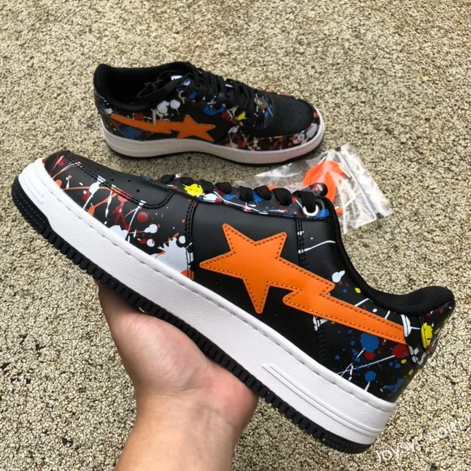 BAPE STA SK8 Low-Top Shoes in Black and Orange with Graffiti