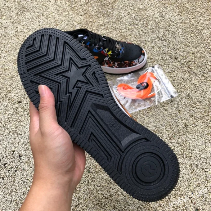 BAPE STA SK8 Low-Top Shoes in Black and Orange with Graffiti