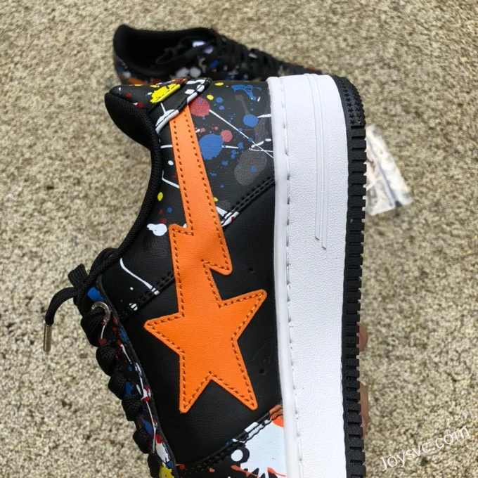 BAPE STA SK8 Low-Top Shoes in Black and Orange with Graffiti