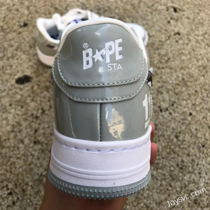 BAPE STA SK8 Low-Top Shoes in White and Grey with Patent Leather