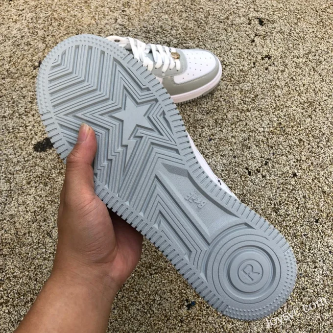 BAPE STA SK8 Low-Top Shoes in White and Grey with Patent Leather