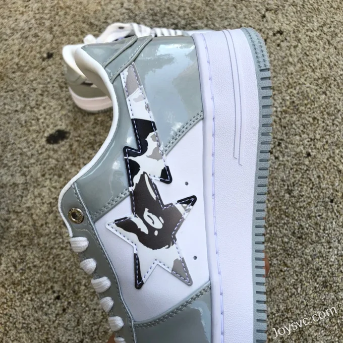 BAPE STA SK8 Low-Top Shoes in White and Grey with Patent Leather