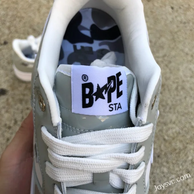 BAPE STA SK8 Low-Top Shoes in White and Grey with Patent Leather