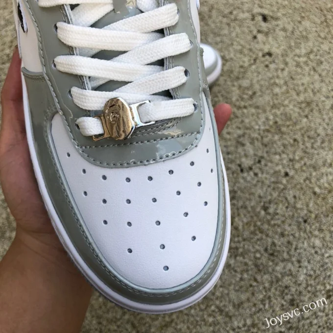 BAPE STA SK8 Low-Top Shoes in White and Grey with Patent Leather