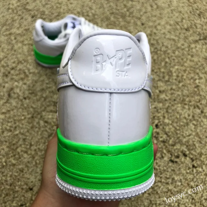 BAPE STA SK8 Low-Top Shoes in White and Green with Patent Leather