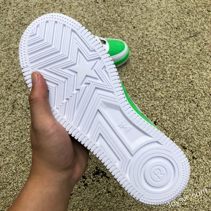 BAPE STA SK8 Low-Top Shoes in White and Green with Patent Leather