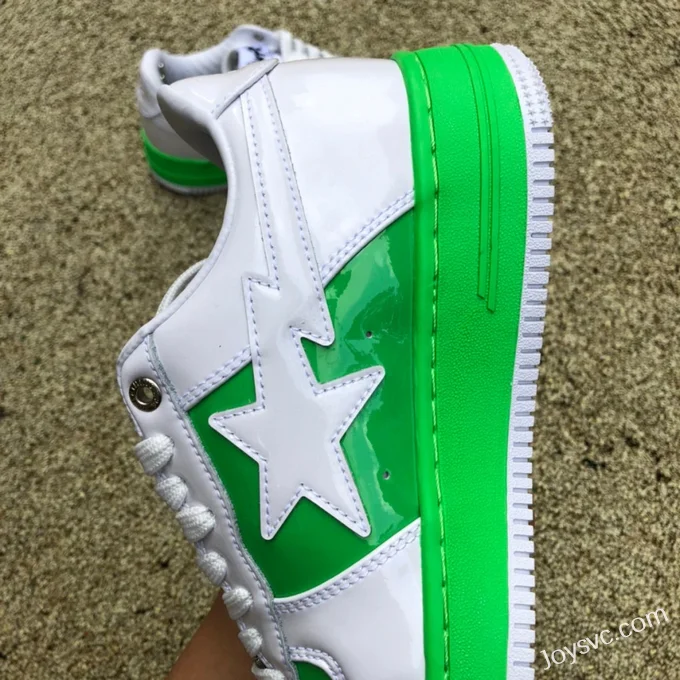 BAPE STA SK8 Low-Top Shoes in White and Green with Patent Leather