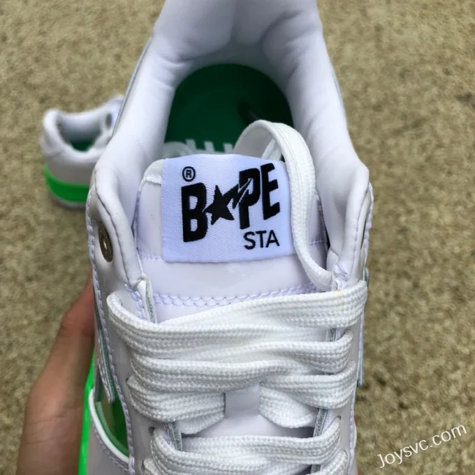 BAPE STA SK8 Low-Top Shoes in White and Green with Patent Leather