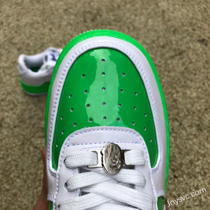 BAPE STA SK8 Low-Top Shoes in White and Green with Patent Leather