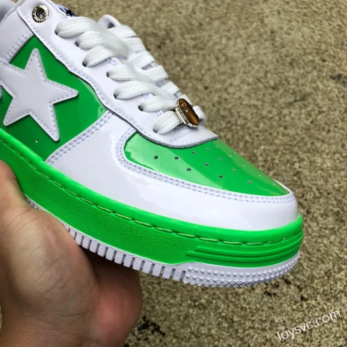 BAPE STA SK8 Low-Top Shoes in White and Green with Patent Leather