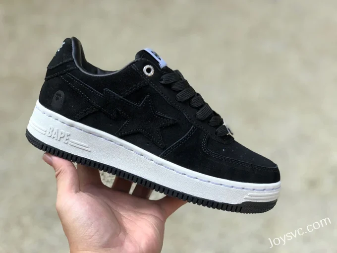 BAPE STA SK8 Low-Top Shoes in Black and White with Suede