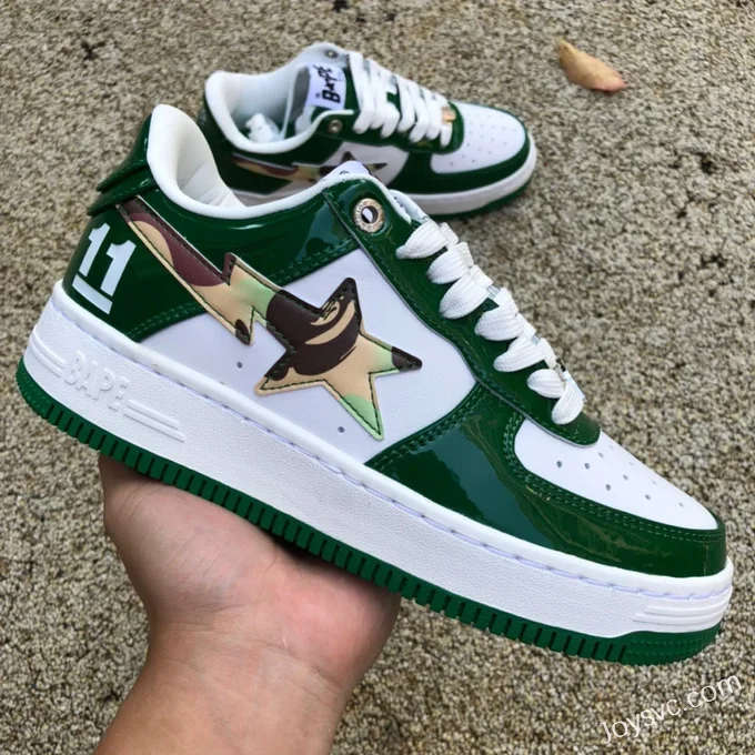 BAPE STA SK8 Low-Top Shoes in Grey White and Green Camo