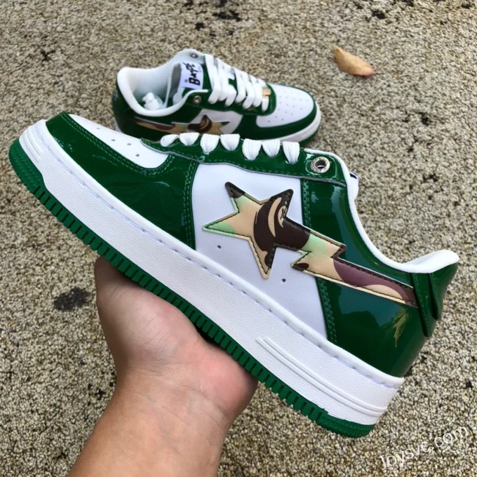 BAPE STA SK8 Low-Top Shoes in Grey White and Green Camo