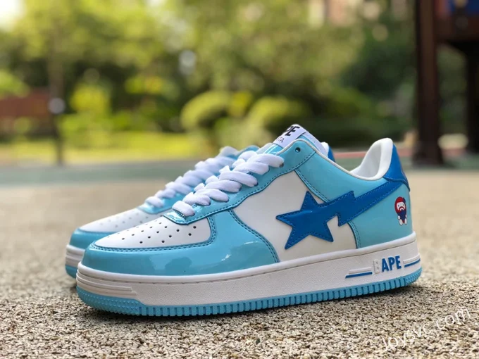 BAPE STA SK8 Low-Top Shoes in Grey White and Blue with Patent Leather