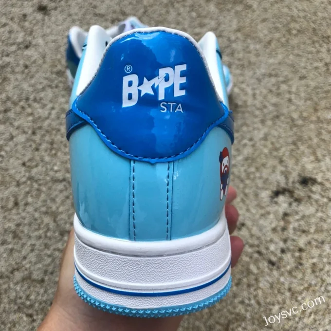 BAPE STA SK8 Low-Top Shoes in Grey White and Blue with Patent Leather