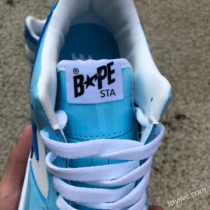 BAPE STA SK8 Low-Top Shoes in Grey White and Blue with Patent Leather