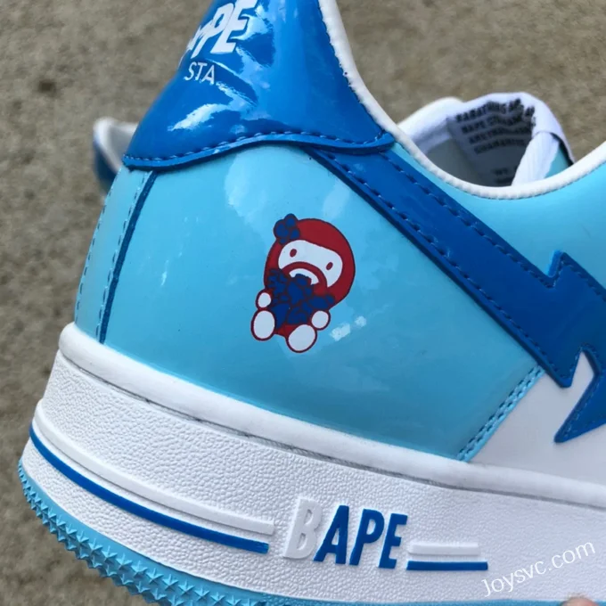 BAPE STA SK8 Low-Top Shoes in Grey White and Blue with Patent Leather