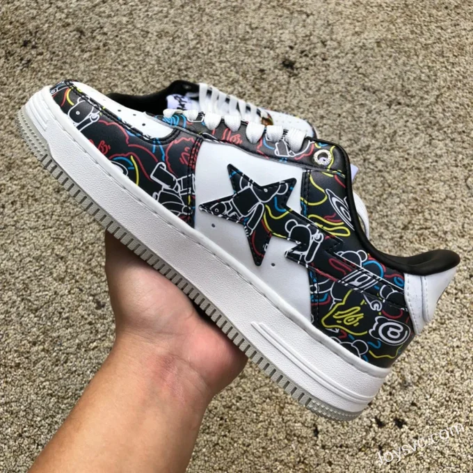 BAPE STA SK8 Low-Top Shoes in Black with Bear Print