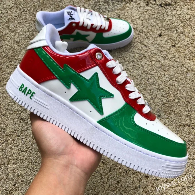 BAPE STA SK8 Low-Top Shoes in Green White and Red