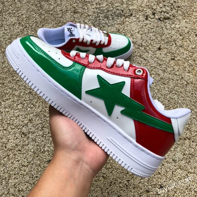 BAPE STA SK8 Low-Top Shoes in Green White and Red