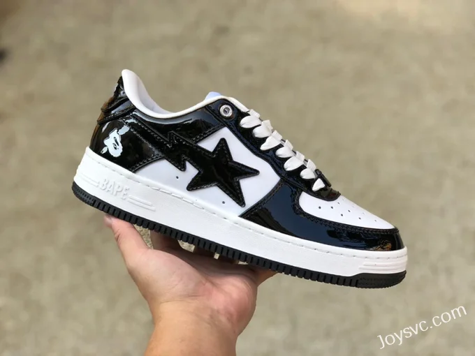 BAPE STA SK8 Low-Top Shoes in Black and White with Patent Leather