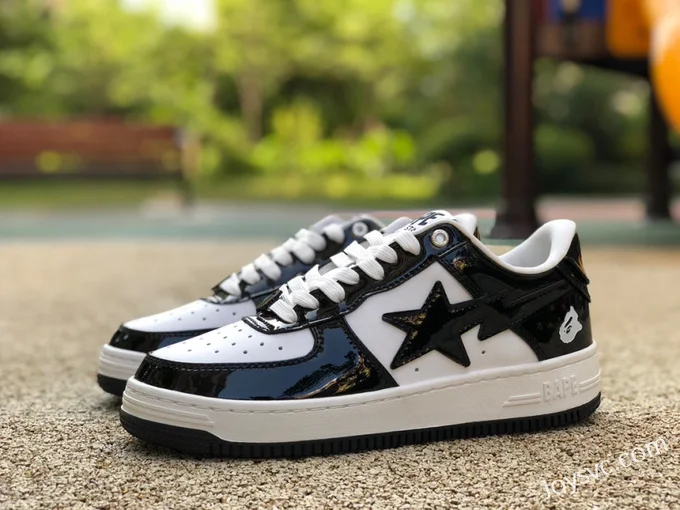 BAPE STA SK8 Low-Top Shoes in Black and White with Patent Leather