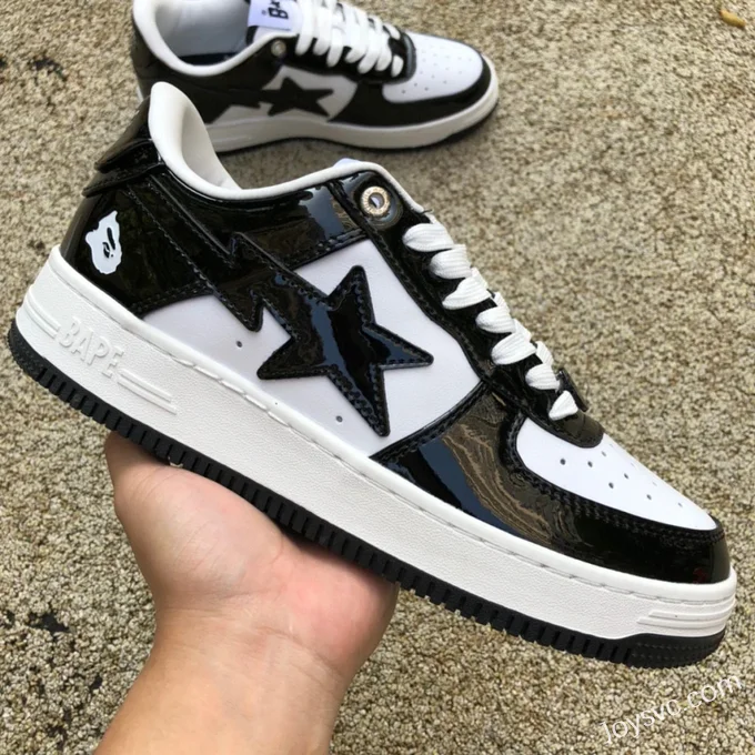 BAPE STA SK8 Low-Top Shoes in Black and White with Patent Leather