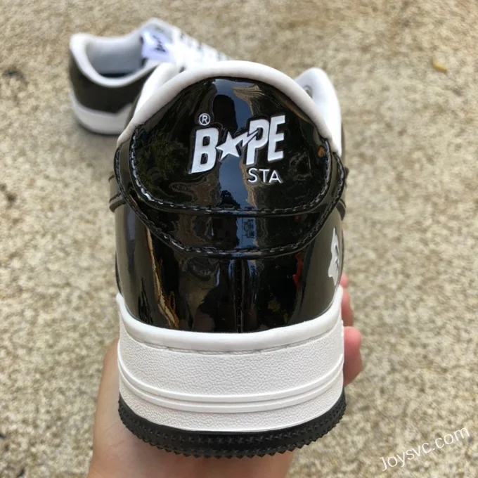 BAPE STA SK8 Low-Top Shoes in Black and White with Patent Leather