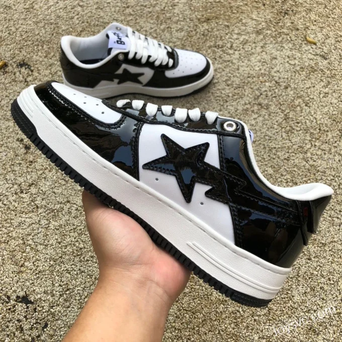 BAPE STA SK8 Low-Top Shoes in Black and White with Patent Leather