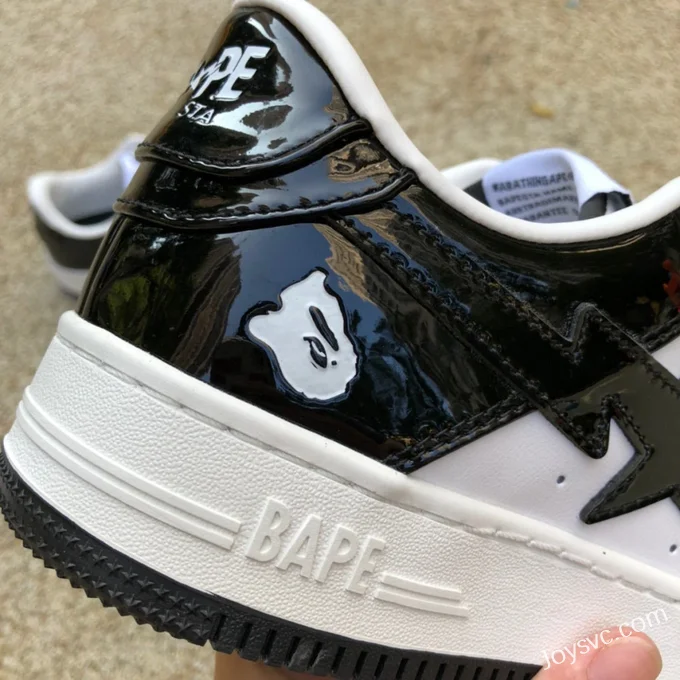 BAPE STA SK8 Low-Top Shoes in Black and White with Patent Leather